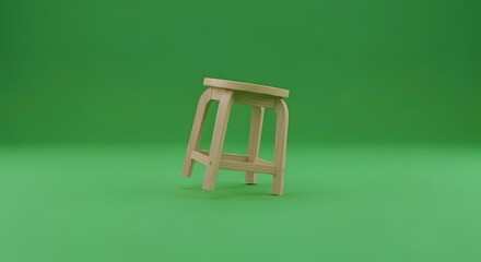 A simple wooden stool with four legs and a flat top standing on a plain green background for interior or furniture design purposes