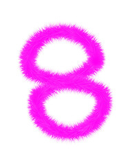 Furry number 8 made of pink fur,  Purple furry number eight