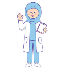 Hijab Nurse or Scientist Holding Clipboard