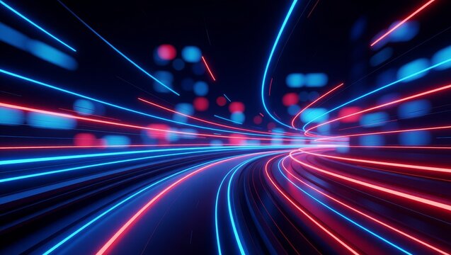 Neonlit futuristic city tunnel at night