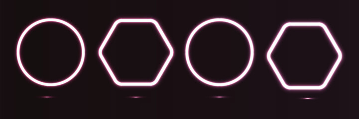 Glowing neon circle and hexagon shapes abstract modern design