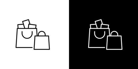 Modern minimalist line icon of shopping bags with products, perfect for e-commerce, retail, purchases, and consumer experience interface designs