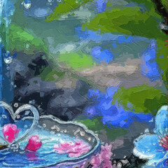 Various oil paintings, flowers, underwater world, roses, peonies, landscapes, butterflies, tulips, forests, streams