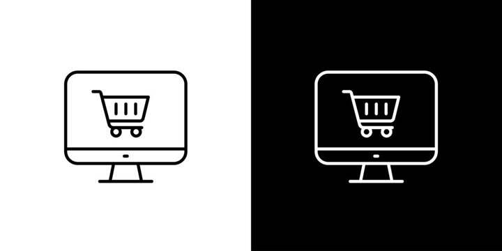 Online Shopping Cart Icon Digital Display with Shopping Cart, E-commerce, Purchasing on the Web