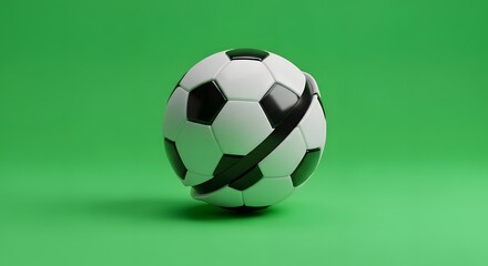 A classic black and white patterned soccer ball placed on a vibrant green background, ready for a game or practice session