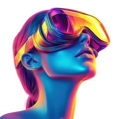 Neon VR Goggles Portrait Woman Cyberpunk Virtual Reality Headset Metaverse AI Futuristic Tech on transparent background