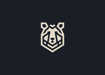 A modern geometric bear logo made with clean angular lines and strong symmetrical shapes, symbolizing power, stability, and confidence, designed as a bold creative vector concept