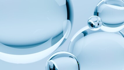 Abstract glass blue balls. Chaotic scatter spheres. Festive party wallpaper. .