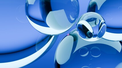 Abstract glass blue balls. Chaotic scatter spheres. Festive party wallpaper. .