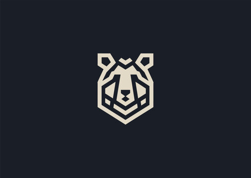 A modern geometric bear logo made with clean angular lines and strong symmetrical shapes, symbolizing power, stability, and confidence, designed as a bold creative vector concept