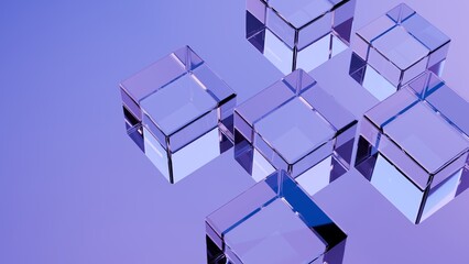 Abstract geometric cubes on black background, 3d render.