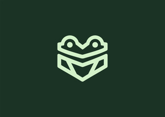 A unique geometric frog logo composed of faceted polygonal shapes and structured line patterns, conveying adaptability, nature, and energy, designed as a modern minimalist vector illustration concept