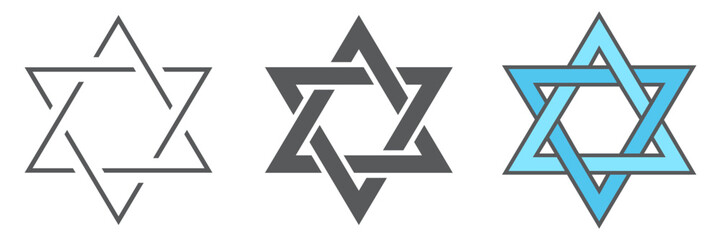 Star of David line icon. Simple hexagram religious symbol in thin outline style, isolated on a white background. Vector illustration for jewish religion, holiday and logo design.
