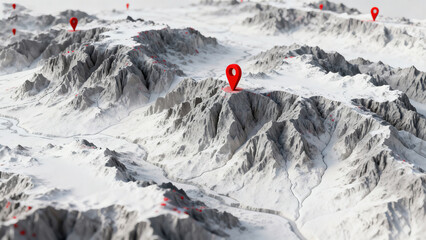 Snow Mountain with Location Marker Digital Landscape