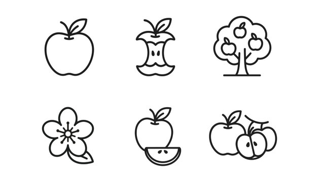 Apple fruit vector icon set outline style design illustration