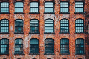 Historic brick building with arched windows showcasing urban architecture and vintage charm in a lively city