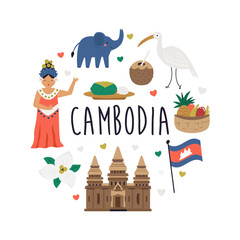 Cambodia Vector Design. Cultural Symbols, Landmarks and Tropical Elements