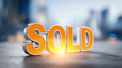 Sold: A bold SOLD sign gleams, symbolizing closure, completion, and the successful culmination of a transaction against a blurred urban backdrop, capturing the essence of achievement.