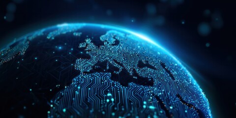 Global digital connectivity earth infographic high-tech aerial view innovative advances in technology