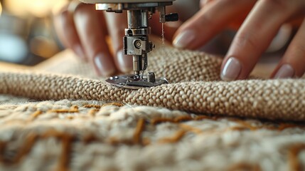 Expert hands guide the sewing machine crafting beautiful textures, a calming and focused scene perfect for creative projects and textile design inspiration