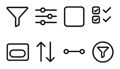 Dark themed interface icons for filters and settings