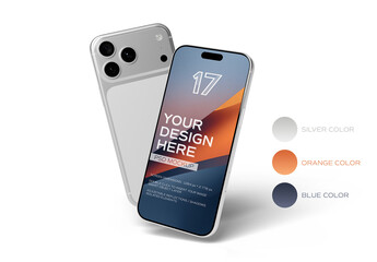 Two Isolated Smartphones Floating On Editable Background Mockup