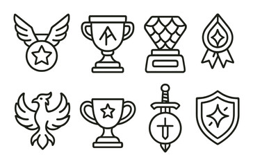 Set of award icons featuring trophies, medals, and shields