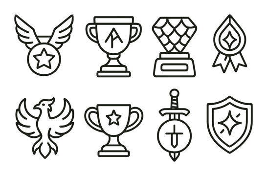 Set of award icons featuring trophies, medals, and shields
