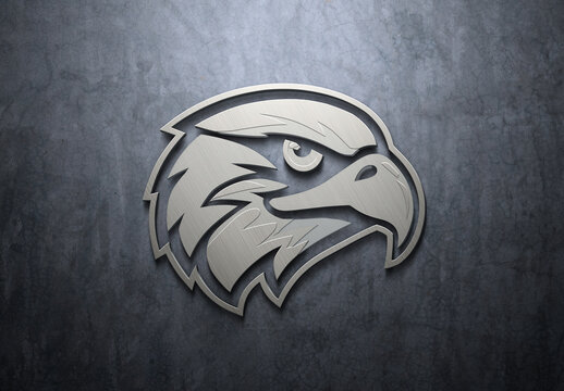 Metal Brushed Logo Mockup On Concrete Surface