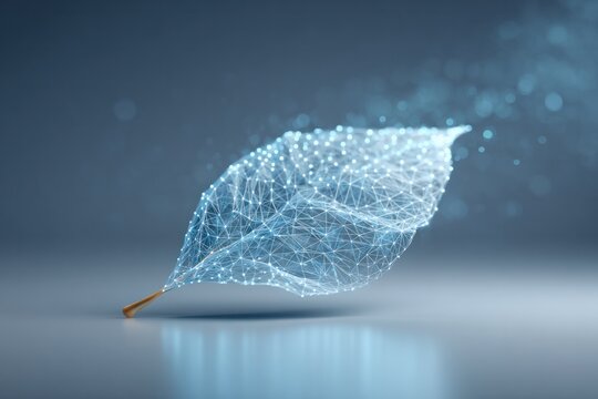 Digital art creation of a leaf with geometric patterns studio setting 3d visualization futuristic concept