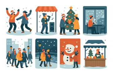 Obraz premium Festive winter scenes with people enjoying holiday activities and celebrations