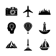 Travel and Exploration Silhouette Icon Set for Web and Graphic Design
