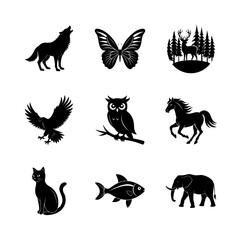 Wild Animal Silhouette Icon Set for Web and Graphic Design