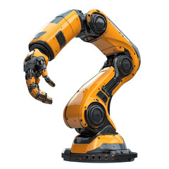 Yellow industrial robotic arm with claw gripper isolated on Transparent Background
