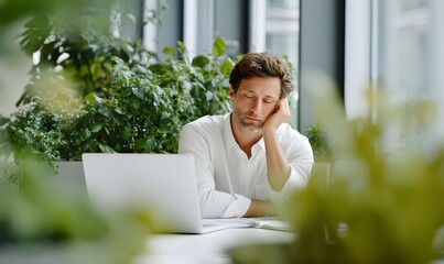 tired person working in a bank office