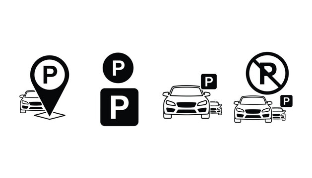 Find parking spot car parking location sign and no parking icon
