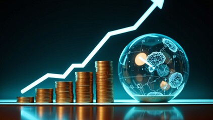 Financial growth coins arrow upward global economy