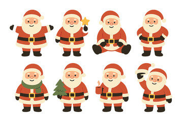 Festive cartoon santa characters with varying poses and expressions