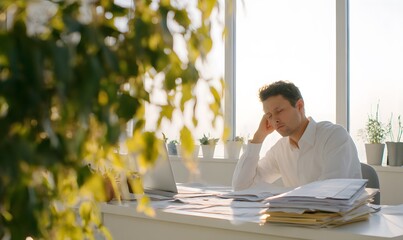 tired person working in a bank office