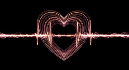 A digital illustration of a heart shape formed by glowing lines with an electrocardiogram pattern running through it on a black background
