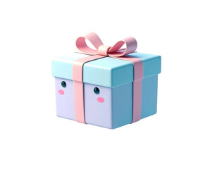 Obraz premium blue gift box with pink bow cute isolated on transparent png