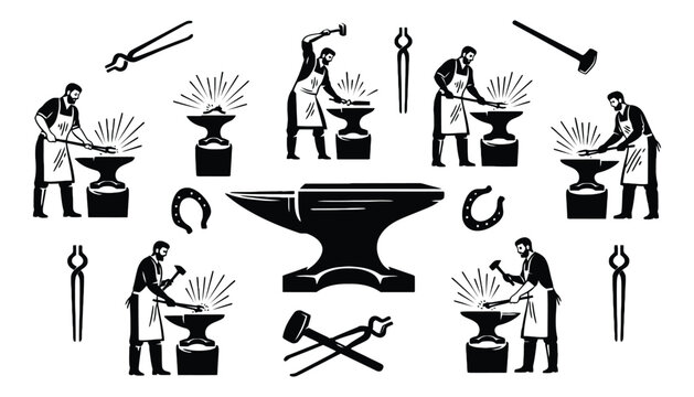 Blacksmithing art vector illustration blacksmith tools design