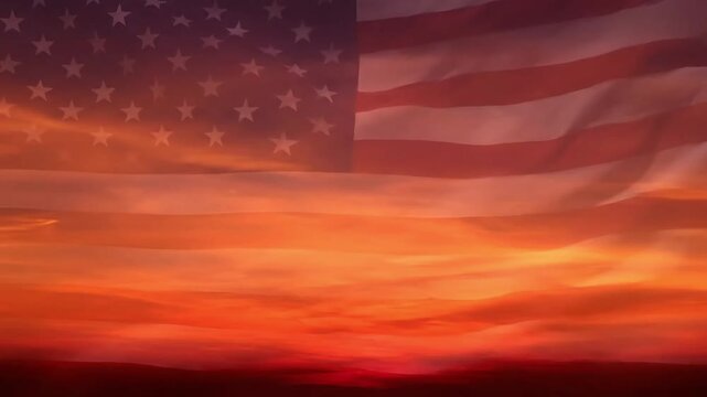 Veterans Day Sunset A Tribute to American Heroes with the Flag Waving in the Gentle Breeze Under the Warm Glow of the Setting Sun