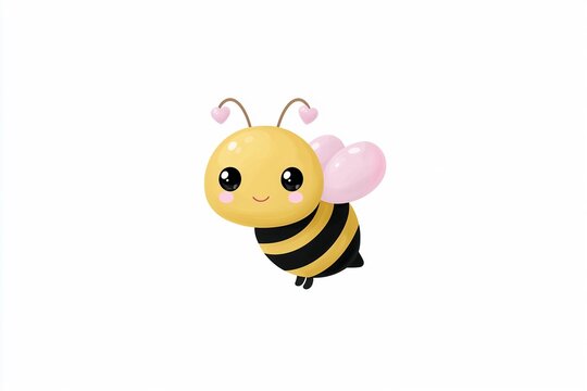 Cute cartoon bee with pink wings and heart antennae