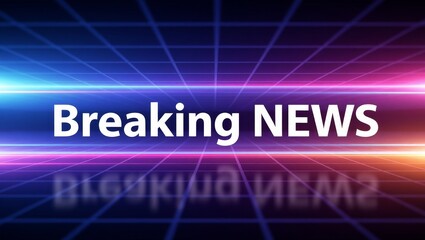 Breaking News graphic on neon grid background