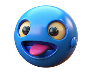 Fototapeta premium Playful blue emoji sticking tongue out cartoon face tease expression childish fun amusement silly