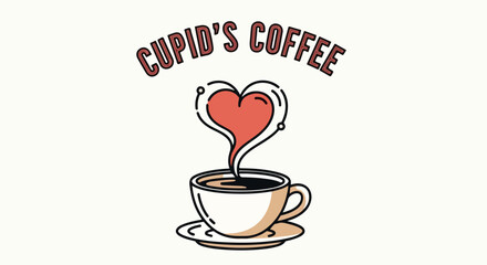 Cup of coffee with heart steam, Valentine's Day