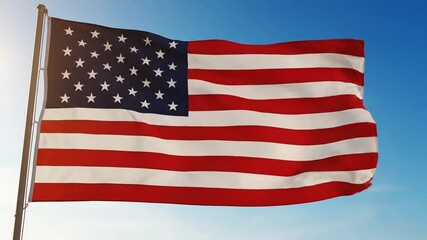 The American flag, Old Glory, waves gracefully in the breeze against a sunlit sky, a powerful symbol of freedom, unity, and honoring our heroes on Veteran's Day - Powered by Adobe
