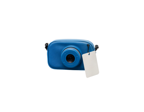 Blue Compact Digital Camera with Blank Tag