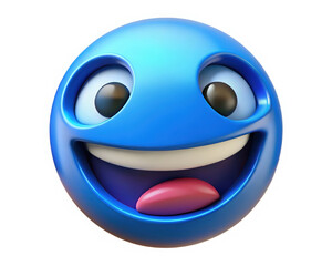 Fototapeta premium Joyful blue emoji open mouth smiling cartoon face happiness emotion expression good mood contentment
